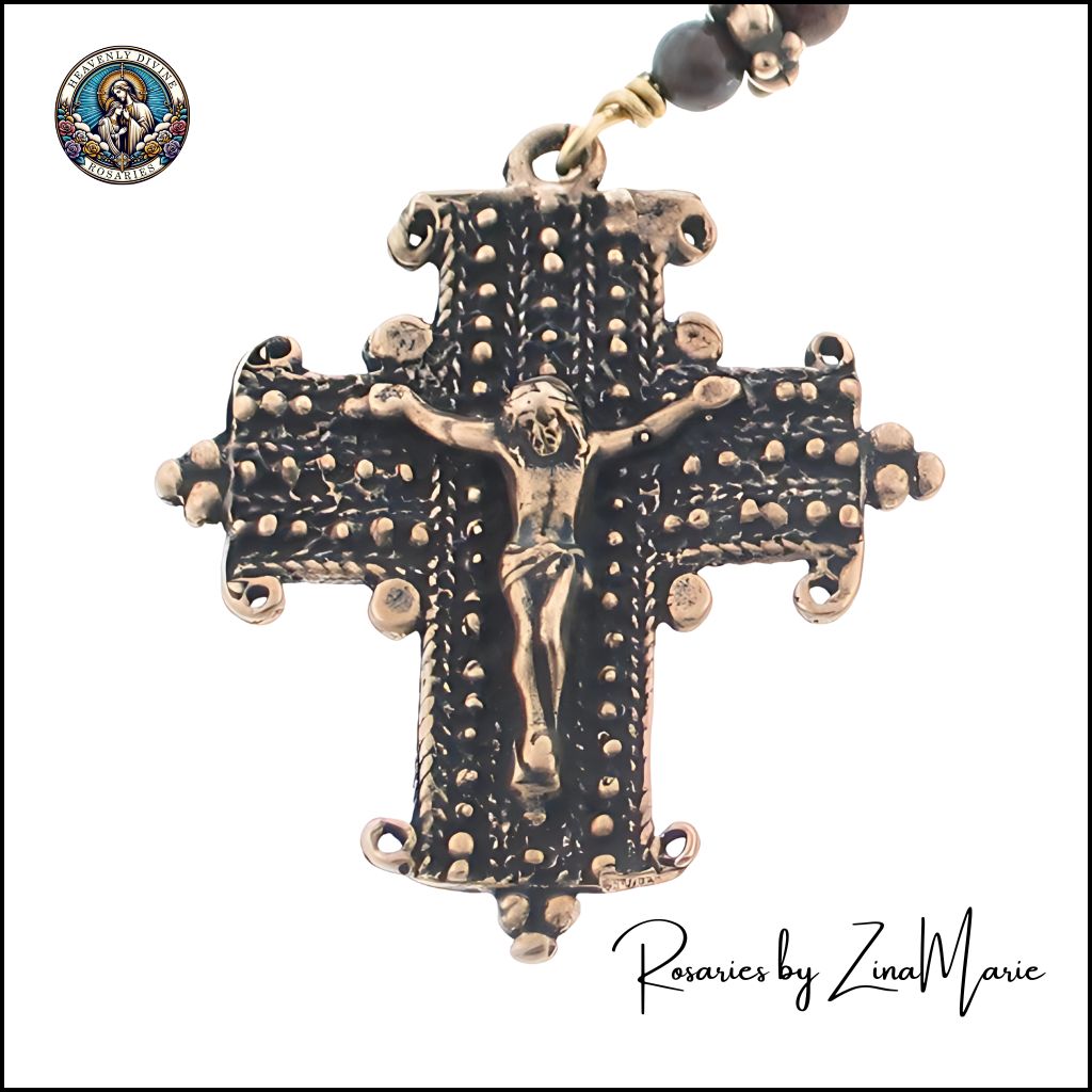 St. Benedict Chaplet, handmade in the USA. Featuring bronze crucifix medal with wire-wrapped with brass wire,