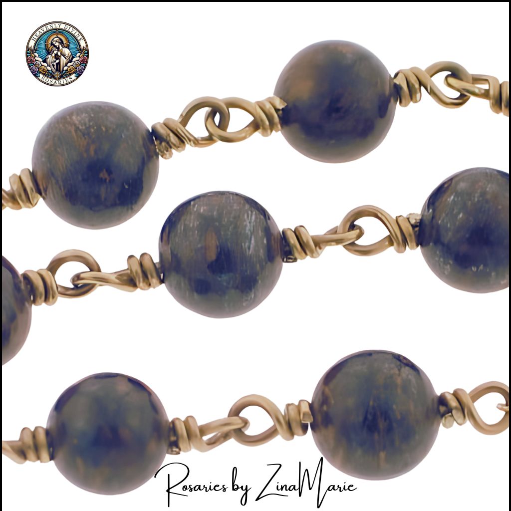 St. Benedict Chaplet, handmade in the USA. Featuring bronzite beads with wire-wrapped with brass wire,