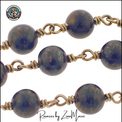 St. Benedict Chaplet, handmade in the USA. Featuring bronzite beads with wire-wrapped with brass wire, bronze / sterling silver, Heavenly Divine Rosaries