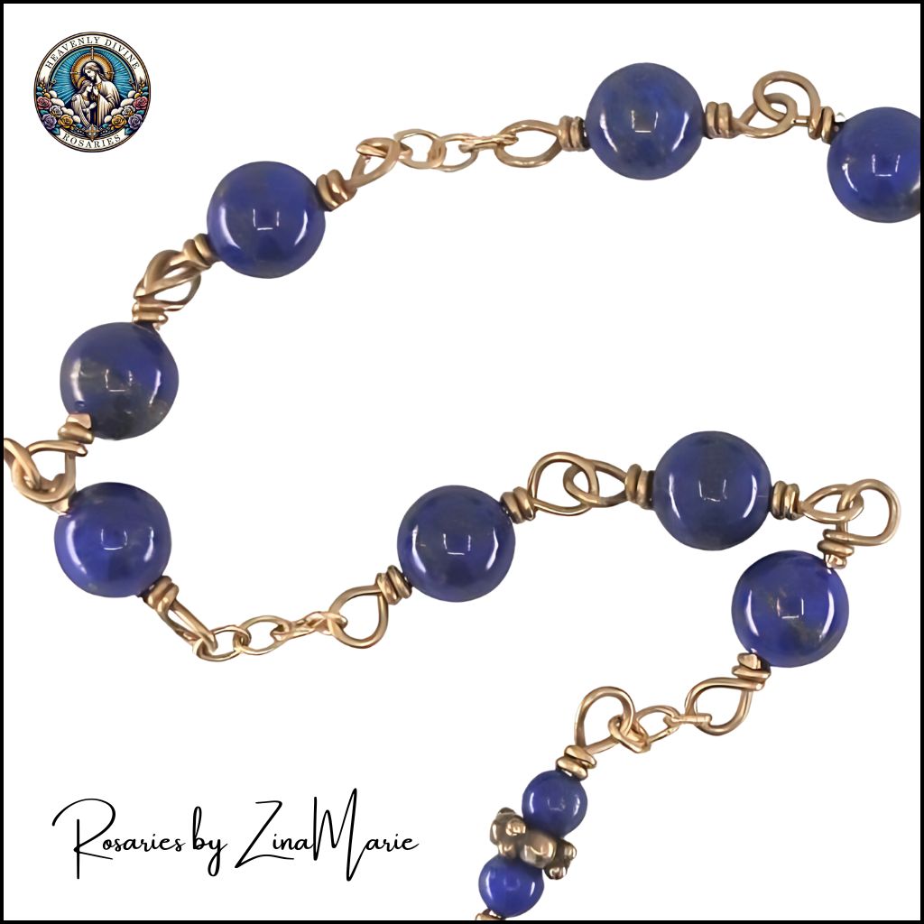 Handmade St. Benedict 9 Bead Chaplet by Zina Marie, 8mm Lapis Lazuli Beads