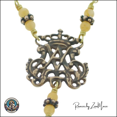 Ave Maria Centerpiece on Handmade Bronze Rosary, Heavenly Divine Rosaries