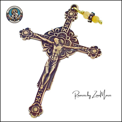 Renaissance-style Crucifix on Handmade Agate Bronze Rosary, Heavenly Divine Rosaries
