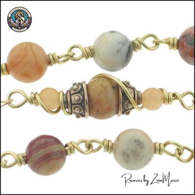 Crazy Lace Agate Beads on Wire-Wrapped Bronze Rosary, Heavenly Divine Rosaries