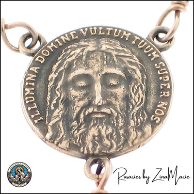Handmade Holy Face of Jesus Labradorite Rosary with Bronze Centerpiece, available in African Green Jade, Black Onyx, Bronzite, Heavenly Divine Rosaries