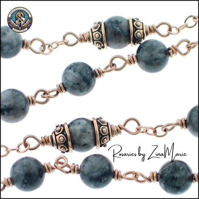 Handmade Holy Face of Jesus Labradorite Beads Rosary, bronze / sterling silver, Heavenly Divine Rosaries