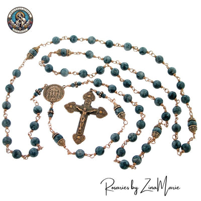 Handmade Holy Face of Jesus Labradorite Rosary, bronze / sterling silver, available in African Green Jade, Black Onyx, Bronzite, Heavenly Divine Rosaries