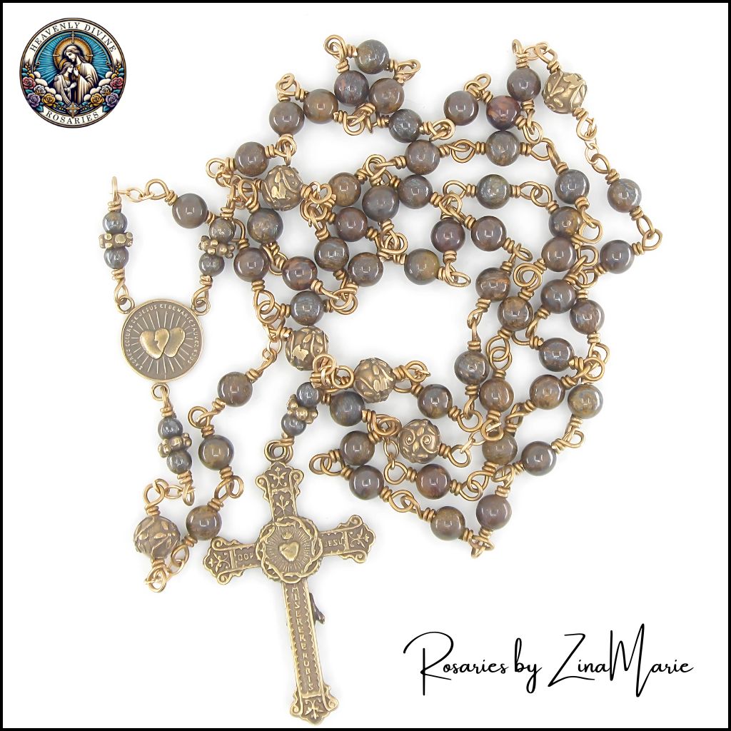 Heavenly Divine Rosaries Back of the Handmade St. Joseph Bronzite Bronze Beads Rosary by Zina Marie