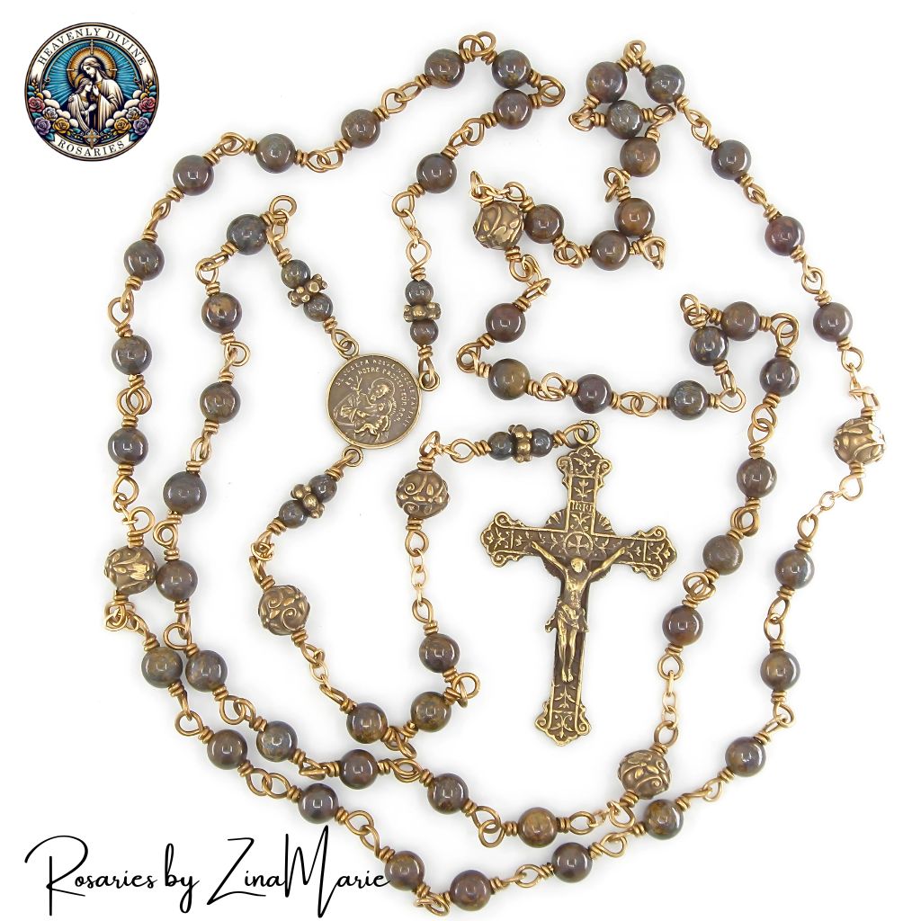 Heavenly Divine Rosaries Handmade St. Joseph Bronzite Bronze Beads Rosary by Zina Marie