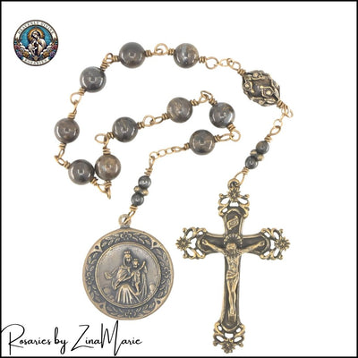 Handmade Our Lady of Mt. Carmel Pocket Bronze Wire-Wrapped Rosary by Zina Marie, available in Bronzite, Amethyst, Black Onyx, Heavenly Divine Rosaries