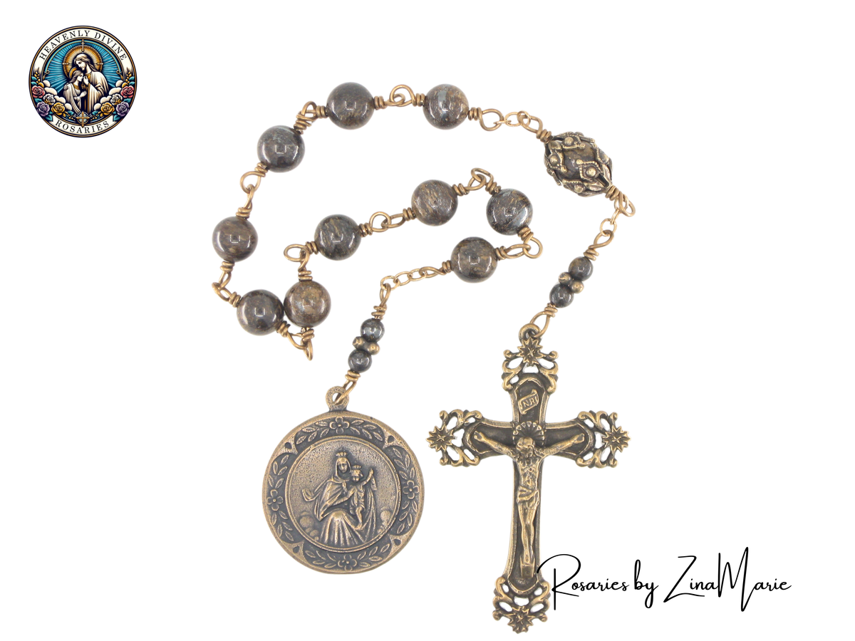 Heavenly Divine Rosaries Handmade Our Lady of Mt. Carmel Pocket Bronze Wire-Wrapped Rosary by Zina Marie,