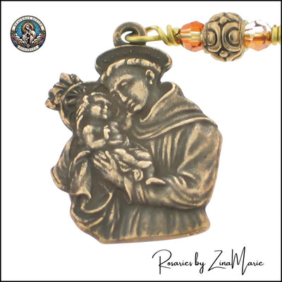 Handmade Bronze Agate Pocket Rosary with St. Anthony Medal, Heavenly Divine Rosaries