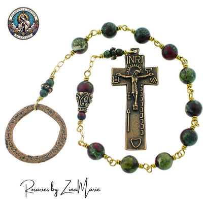 Irish Penal Dragon Blood Jasper Pocket Rosary - Bronze, Heavenly Divine Rosaries
