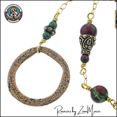 Handmade 8mm Jasper Rosary with Ring Bronze Wire-Wrapping, Heavenly Divine Rosaries