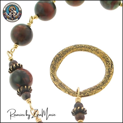 Irish Penal Green Opal Jasper Bronze Pocket Rosary, Bronze Ring, Heavenly Divine Rosaries