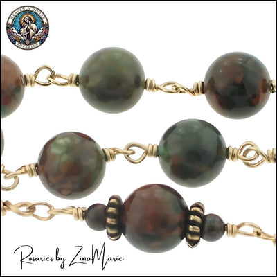 Irish Penal Green Opal Jasper Bead Bronze Pocket Rosary, Heavenly Divine Rosaries