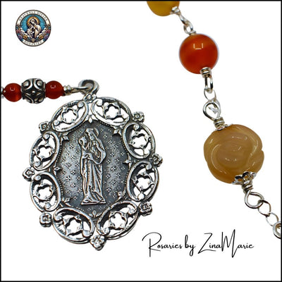 Handmade 6mm Agate Carnelian Sterling Chaplet with St. Anne Medal, Heavenly Divine Rosaries