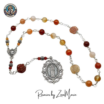 St. Anne Agate Carnelian Chaplet in Sterling by Zina Marie, Heavenly Divine Rosaries