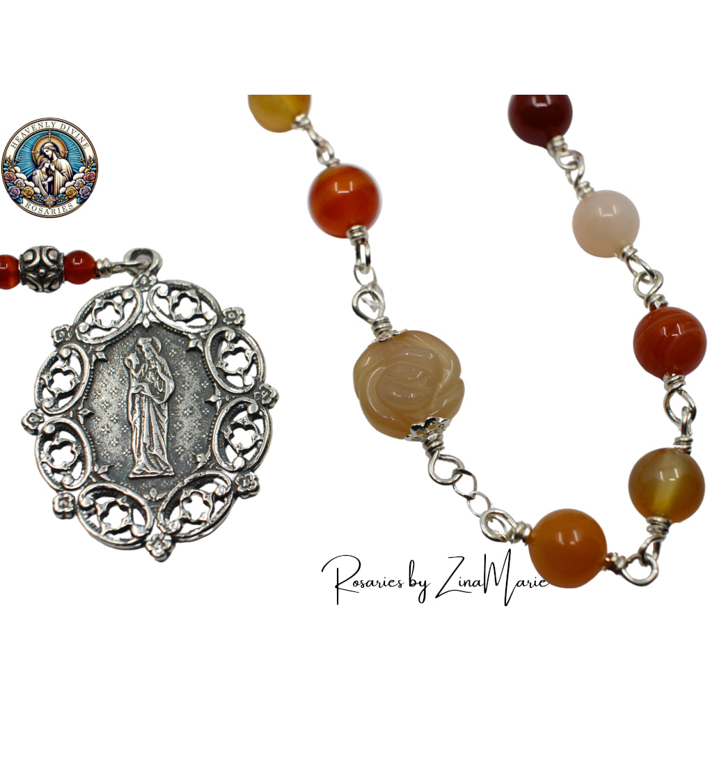 Handmade Sterling Wire-Wrapped Agate & Carnelian St. Anne Chaplet by Zina Marie,Rose Beads,