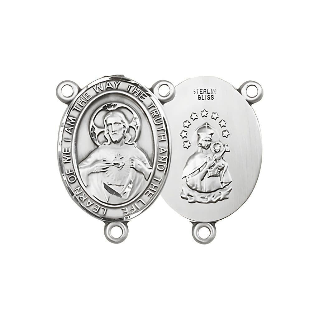 St. Raphael Sterling Silver Centerpiece with the Our Lady of Mount Carmel on the back, measuring 3/4 inch tall by 1/2 inch wide