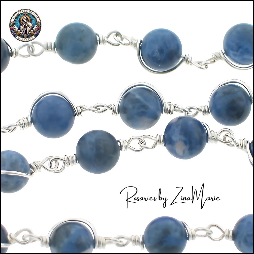 Blessed Sacrament Sterling Silver Chaplet with 8mm Sodalite Beads and 6mm Rondell Indigo Crystal by Zina Marie