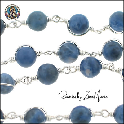 Blessed Sacrament Sterling Silver Chaplet with 8mm Sodalite Beads and 6mm Rondell Indigo Crystal by Zina Marie, Heavenly Divine Rosaries