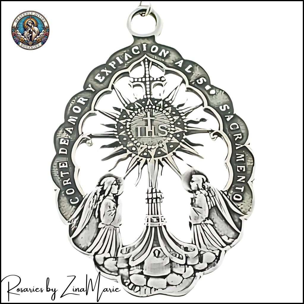 Handmade Blessed Sacrament Sterling Silver Chaplet with Monstrance with Angels - 2 3/8-inch by Zina Marie