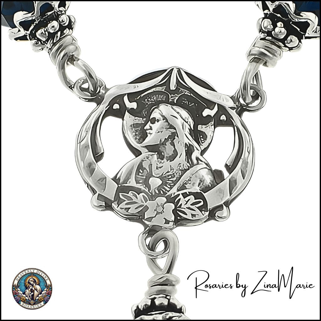 Handmade Blessed Sacrament Sterling Silver Chaplet with Scapular with the Sacred Heart of Jesus - 7/8-inch by Zina Marie
