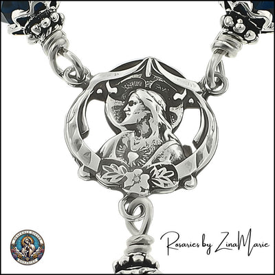 Handmade Blessed Sacrament Sterling Silver Chaplet with Scapular with the Sacred Heart of Jesus - 7/8-inch by Zina Marie, available in Sodalite, African Green Jade, Bronzite, Heavenly Divine Rosaries
