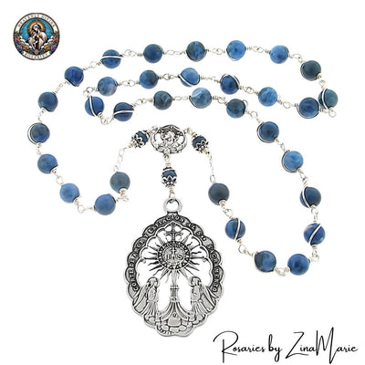 Handmade Blessed Sacrament Sterling Silver Chaplet with 8mm Sodalite Beads and 6mm Rondell Indigo Crystal by Zina Marie, Heavenly Divine Rosaries