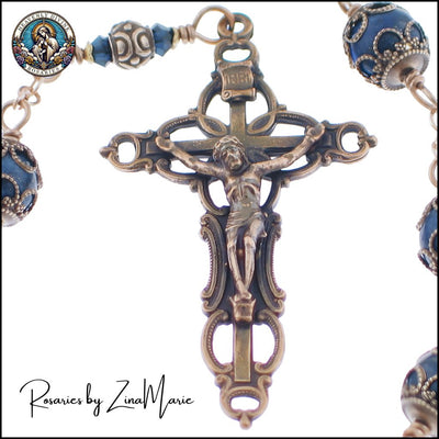 Handmade Our Lady of Fatima 9 Bead Prayer Chaplet by Zina Marie with 2 1/4" crucifix featuring openwork design, Heavenly Divine Rosaries
