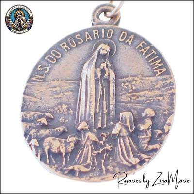 Handmade Our Lady of Fatima 9 Bead Prayer Chaplet by Zina Marie, Replica medal 1 1/4" medal, Heavenly Divine Rosaries