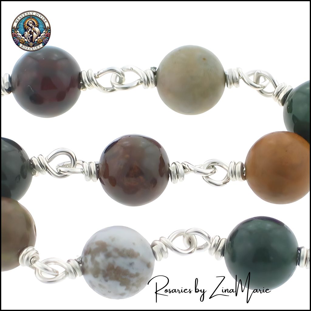 Handmade Wire-wrapped Sterling Silver St. Christopher 8mm Ocean Jasper 9 Bead Prayer Chaplet,