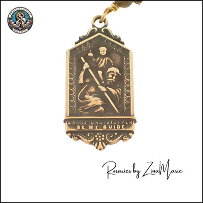 Handmade Wire-wrapped St. Christopher 9 Bead Prayer Chaplet by Zina Marie, St Christopher Medal 1 1/2-inch and Crucifix 2-inch, Heavenly Divine Rosaries