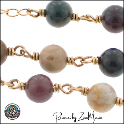 Handmade Wire-wrapped St. Christopher 9 Bead Prayer Chaplet by Zina Marie, 8mm Ocean Jasper Beads, Heavenly Divine Rosaries