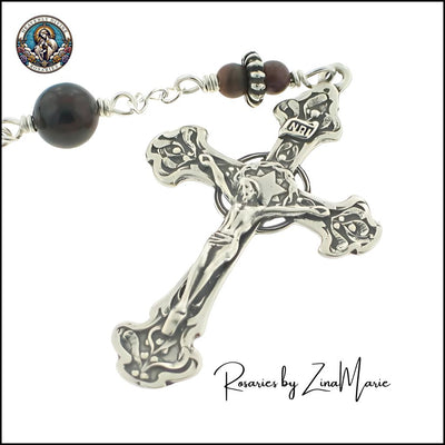 Handmade Wire-wrapped Sterling Silver St. Christopher 8mm Ocean Jasper 9 Bead Prayer Chaplet, Sterling Silver 2" Crucifix, Heavenly Divine Rosaries