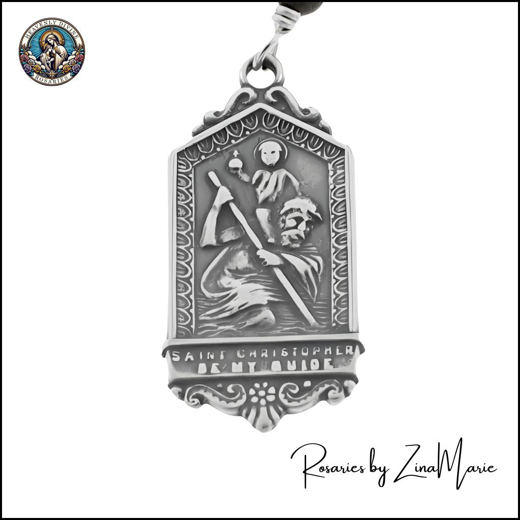 Handmade Wire-wrapped Sterling Silver St. Christopher 8mm Ocean Jasper 9 Bead Prayer Chaplet, St. Christopher Medal: Sterling Silver 1 1/2"