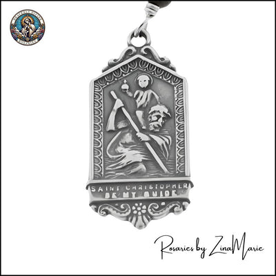 Handmade Wire-wrapped Sterling Silver St. Christopher 8mm Ocean Jasper 9 Bead Prayer Chaplet, St. Christopher Medal: Sterling Silver 1 1/2", Heavenly Divine Rosaries