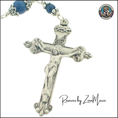 Scapular Sacred Heart Sodalite Sterling Wire-Wrapped Rosary, Sacred Heart of Jesus Crucifix, Heavenly Divine Rosaries