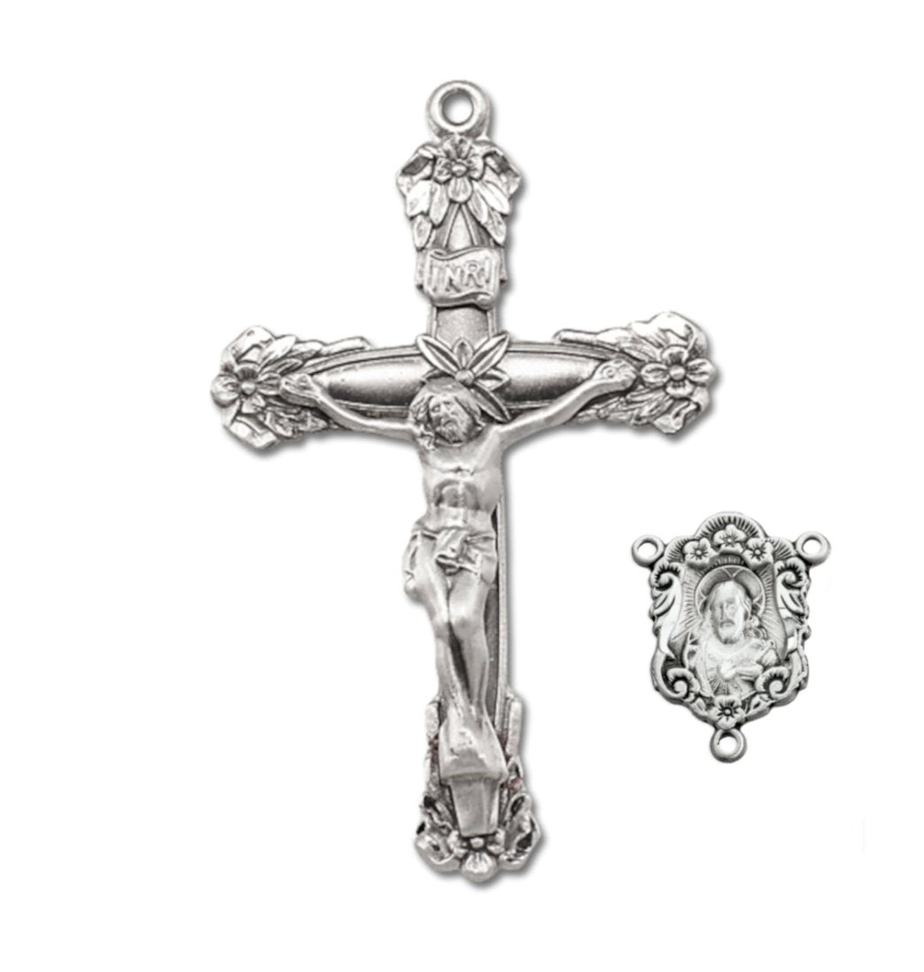 Sacred Heart Many Flowers Center and Crucifix Rosary Set,