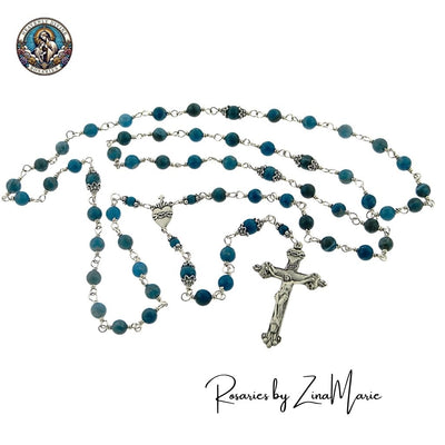 Scapular Sacred Heart Sodalite Sterling Wire-Wrapped Rosary by Zina Marie, Heavenly Divine Rosaries