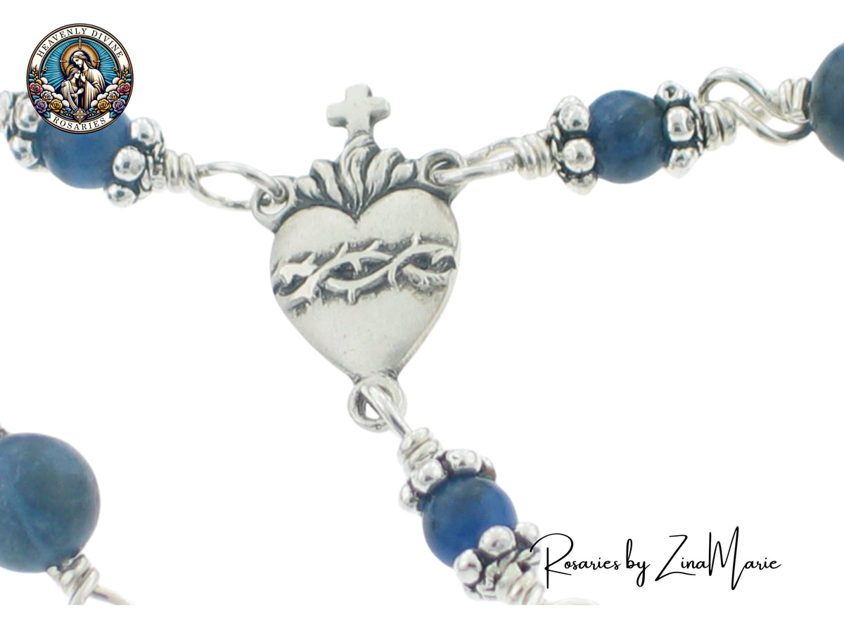 Scapular Sacred Heart Sodalite Sterling Wire-Wrapped Rosary by Zina Marie