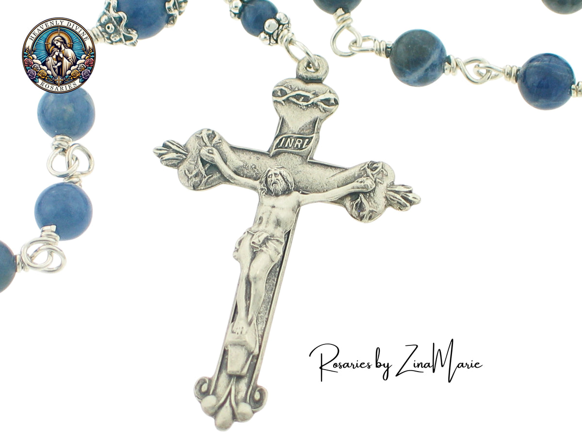 Scapular Sacred Heart Sodalite Sterling Wire-Wrapped Rosary by Zina Marie