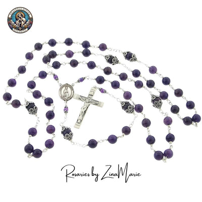Our Lady of Fatima Amethyst Sterling Rosary by Zina Marie, Heavenly Divine Rosaries