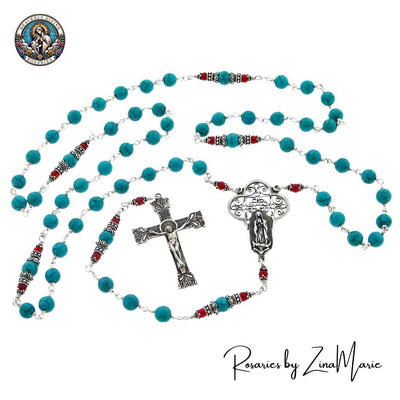 Our Lady of Guadalupe Turquoise Sterling Rosary, Heavenly Divine Rosaries