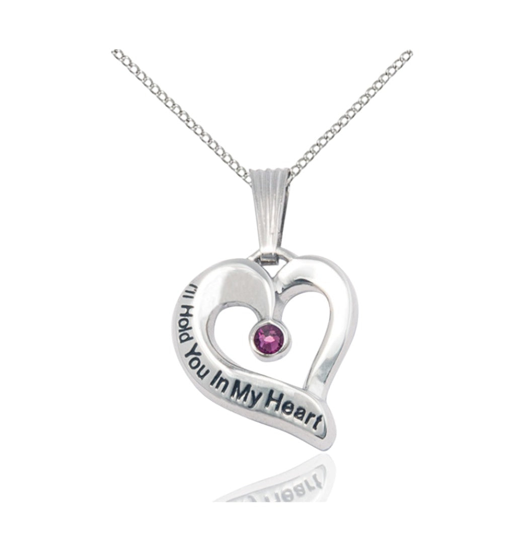 Amethyst Bliss Hold You in My Heart Sterling Silver Birthstone Memorial Pendant,