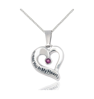 Amethyst Hold You in My Heart Sterling Silver Birthstone Memorial Pendant, Bliss Manufacturing