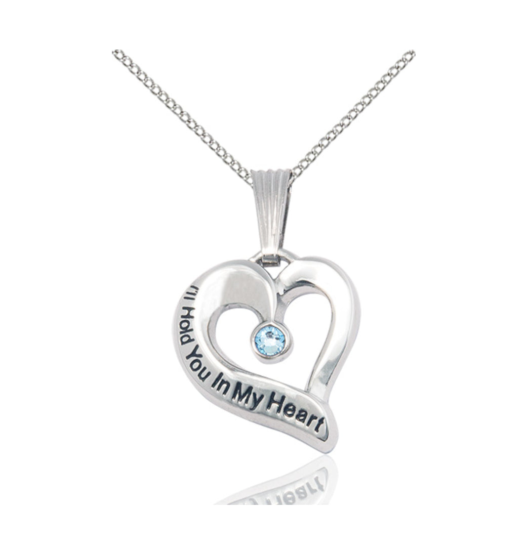 Aqua Bliss Hold You in My Heart Sterling Silver Birthstone Memorial Pendant,