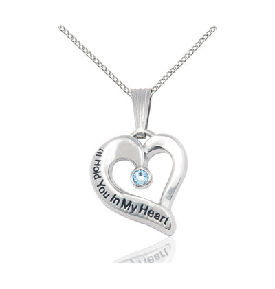 Aqua Hold You in My Heart Birthstone Pewter Memorial Pendant, Bliss Manufacturing