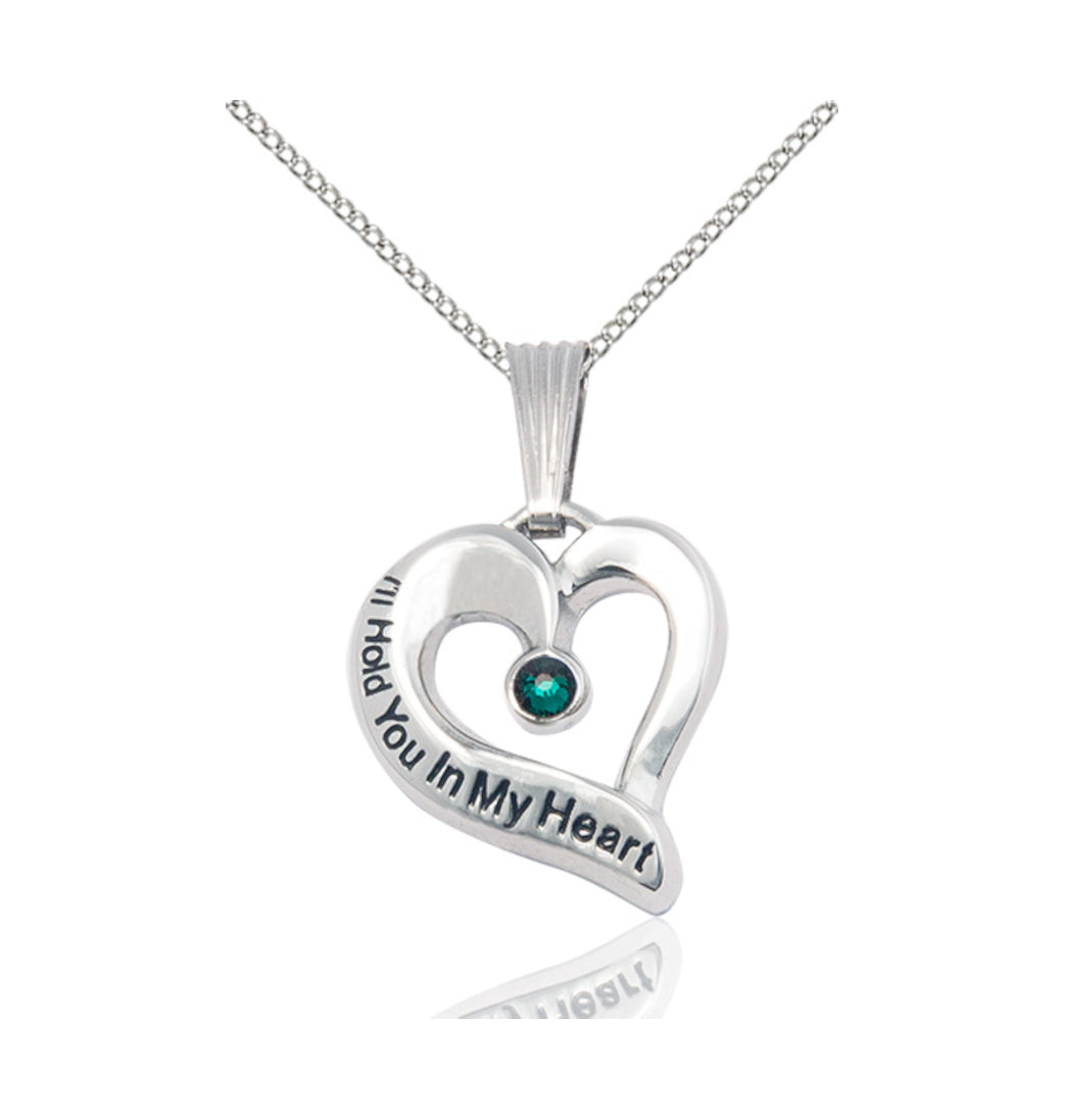 Emerald Bliss Hold You in My Heart Sterling Silver Birthstone Memorial Pendant