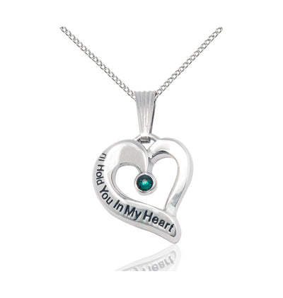 Emerald Hold You in My Heart Sterling Silver Birthstone Memorial Pendant, Bliss Manufacturing